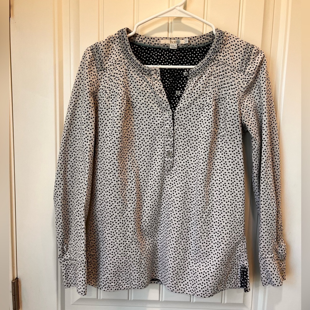 BODEN Alexa Navy Blue Polka Dot‎ Popover Button Top Blouse Shirt Sz 4 Womens